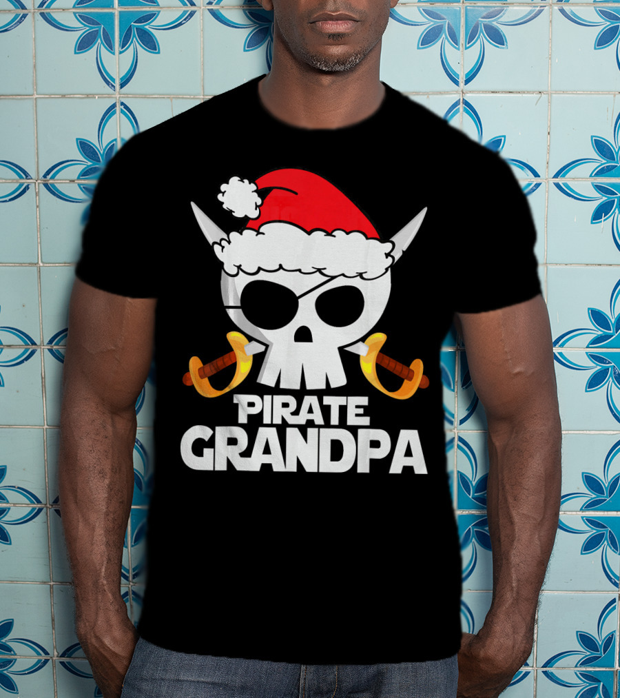 Pirate Grandpa Santa Skull With Swords Christmas Humor T-Shirt