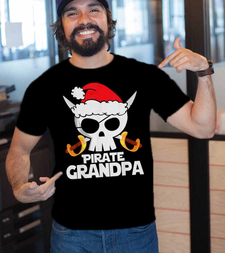 Pirate Grandpa Santa Skull With Swords Christmas Humor T-Shirt