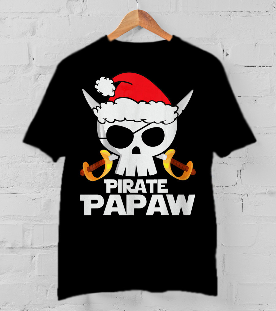 Santa Claus Pirate Papaw Skull With Swords T-Shirt