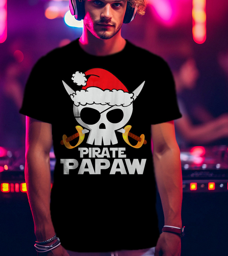 Santa Claus Pirate Papaw Skull With Swords T-Shirt