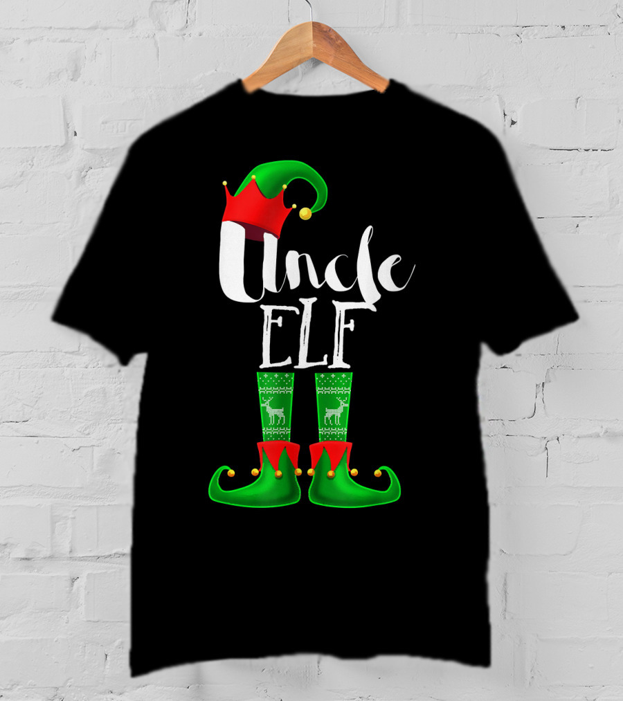 Uncle Elf Christmas Outfit With Santa Hat And Festive Green Boots T-Shirt