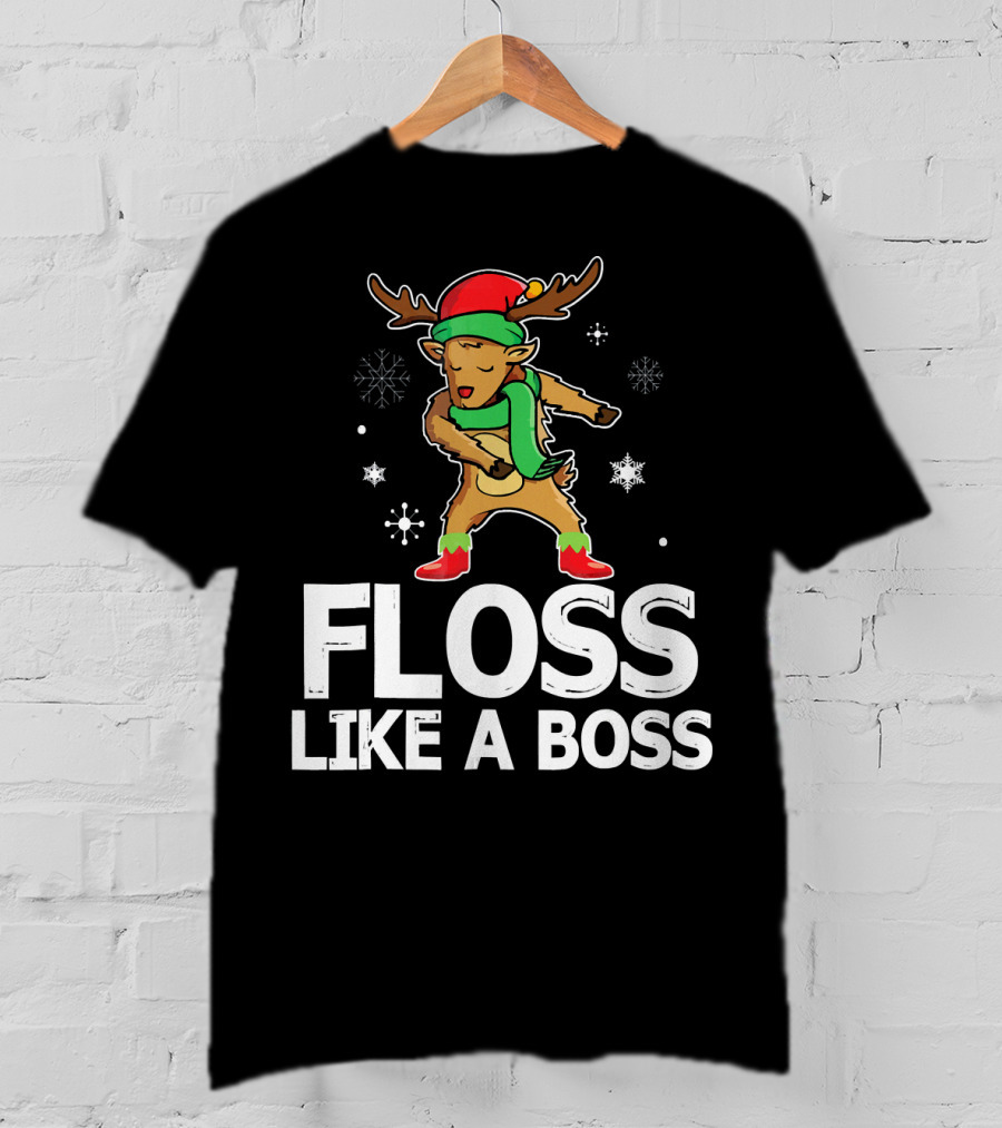 Reindeer ELF Costume Floss Like A Boss Snowflakes Christmas Dance T-Shirt