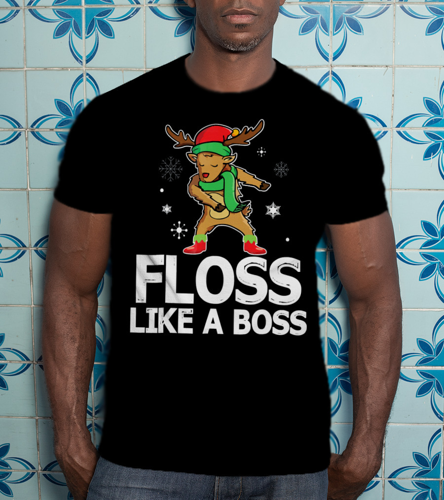 Reindeer ELF Costume Floss Like A Boss Snowflakes Christmas Dance T-Shirt