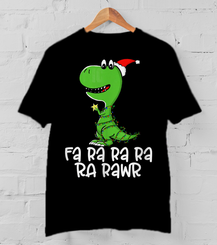 Fa Ra Ra Ra Rawr Dinosaur Christmas Lights Santa Hat T-Shirt