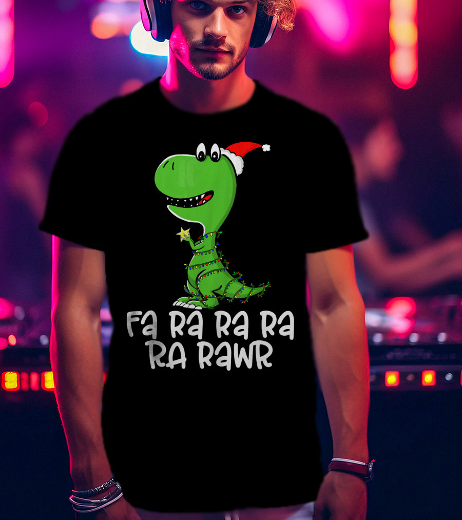 Fa Ra Ra Ra Rawr Dinosaur Christmas Lights Santa Hat T-Shirt