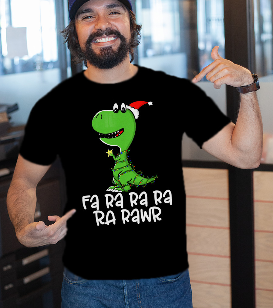 Fa Ra Ra Ra Rawr Dinosaur Christmas Lights Santa Hat T-Shirt