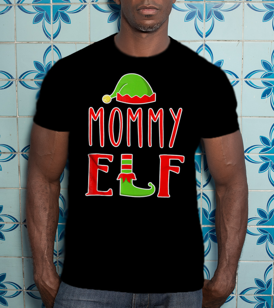 Mommy Elf Christmas Family Matching Hat And Shoe T-Shirt