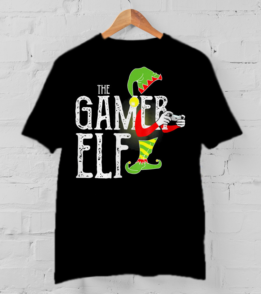 The Gamer Elf With Controller And Festive T-Shirt