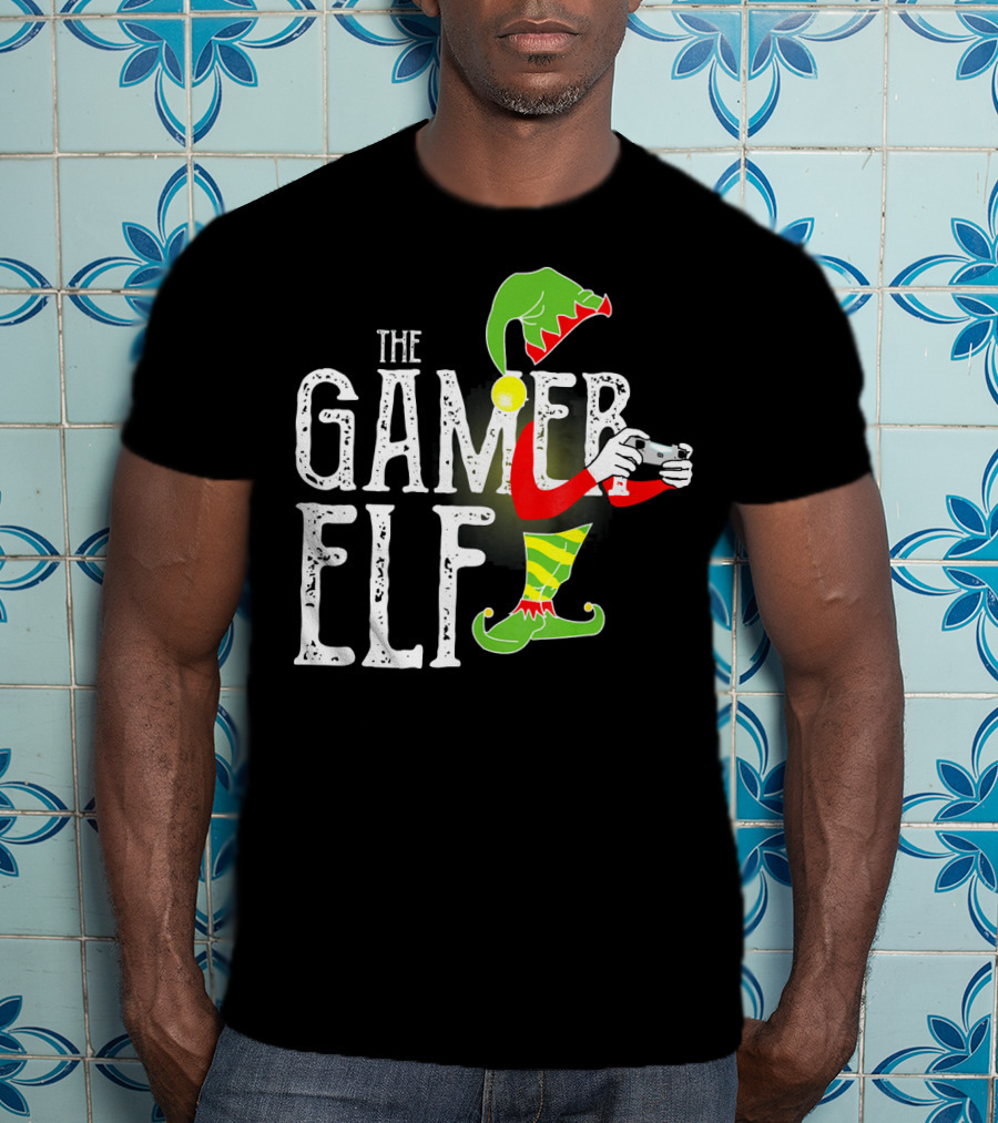 The Gamer Elf With Controller And Festive T-Shirt