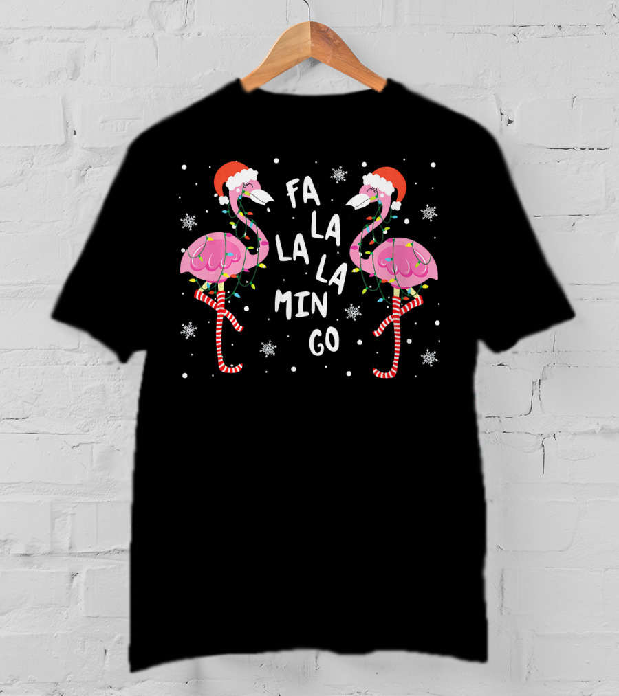 Christmas Santa Hat Flamingos Fa La La La Mingo T-Shirt