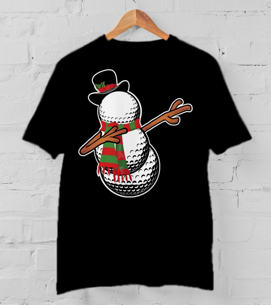 Dabbing Golf Snowman Christmas Hat And Scarf T-Shirt