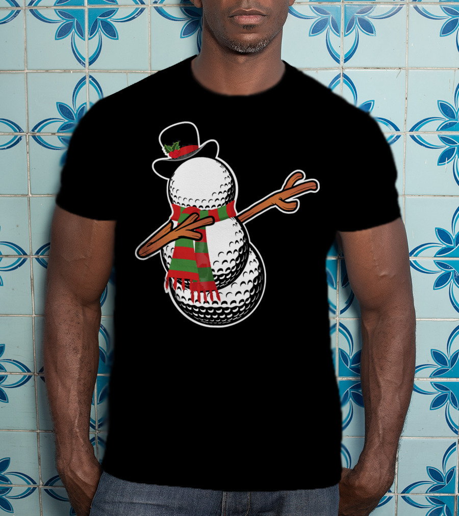 Dabbing Golf Snowman Christmas Hat And Scarf T-Shirt