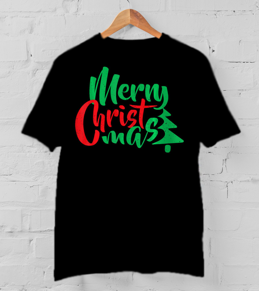 Merry Christmas Tree Design In Festive Red And Green T-Shirt