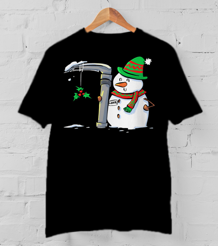 Snowman With Mac 3 Anesthesia Wearing Holiday Hat And Scarf With Holly Decor T-Shirt