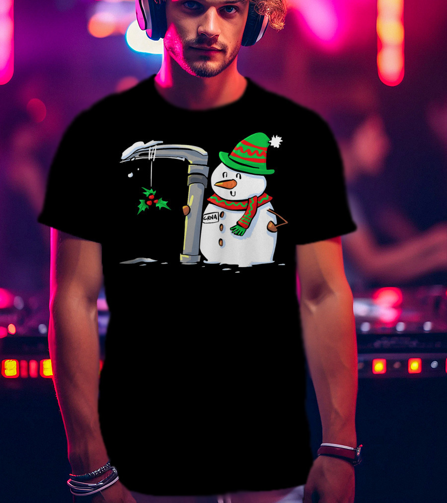 Snowman With Mac 3 Anesthesia Wearing Holiday Hat And Scarf With Holly Decor T-Shirt