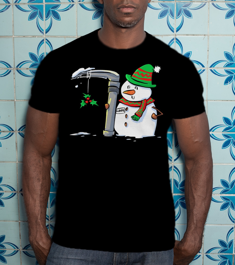 Snowman With Mac 3 Anesthesia Wearing Holiday Hat And Scarf With Holly Decor T-Shirt