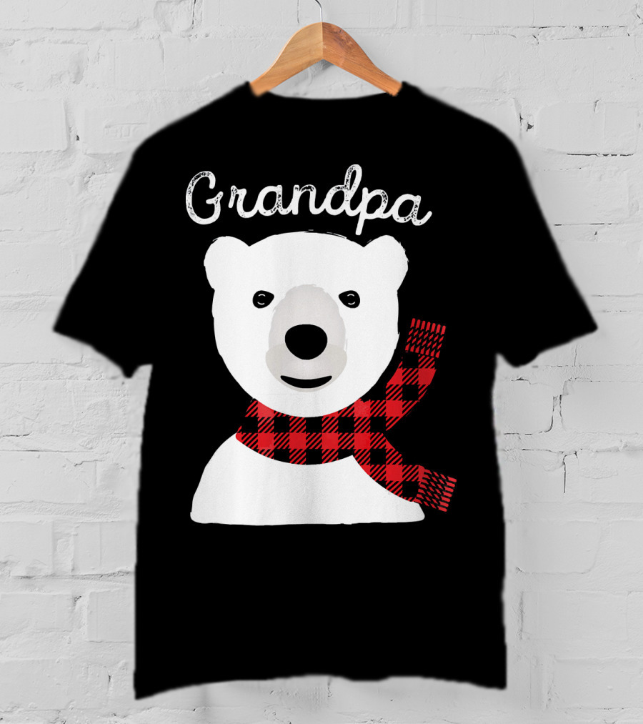 Grandpa Christmas Bear With Red Plaid Scarf Family Matching T-Shirt