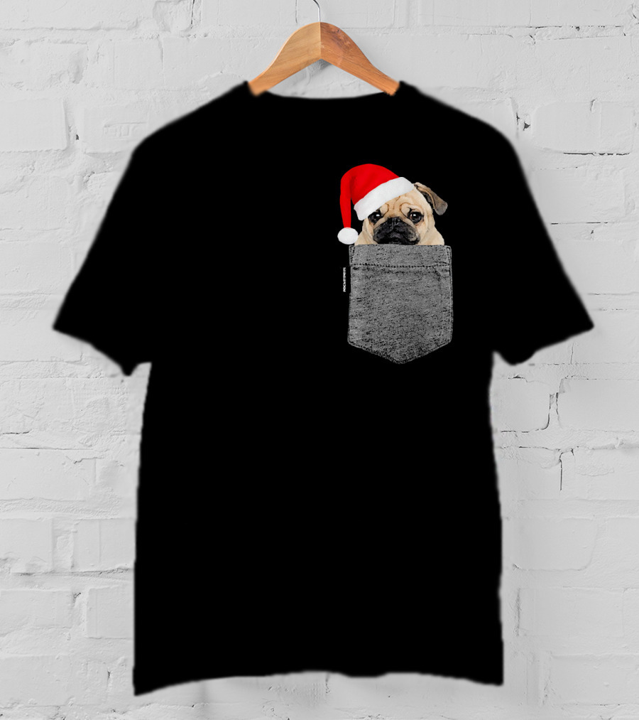 Dog In Your Pocket Pug Santa Hat T-Shirt