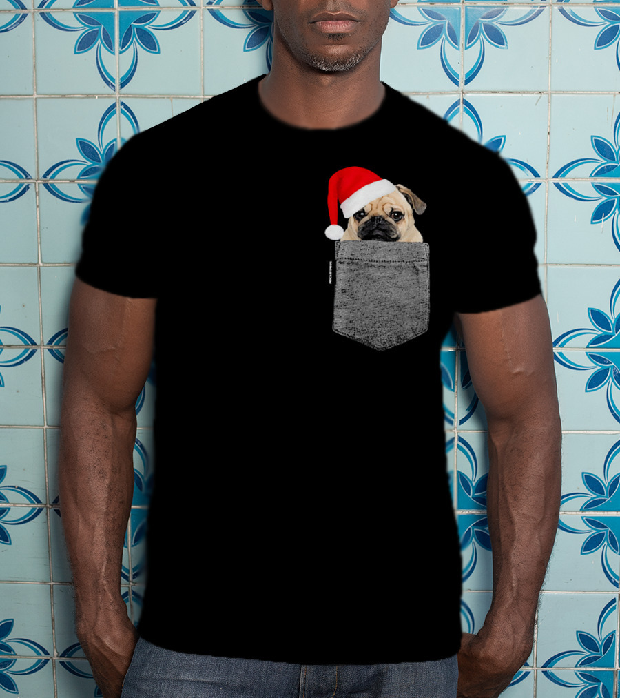 Dog In Your Pocket Pug Santa Hat T-Shirt