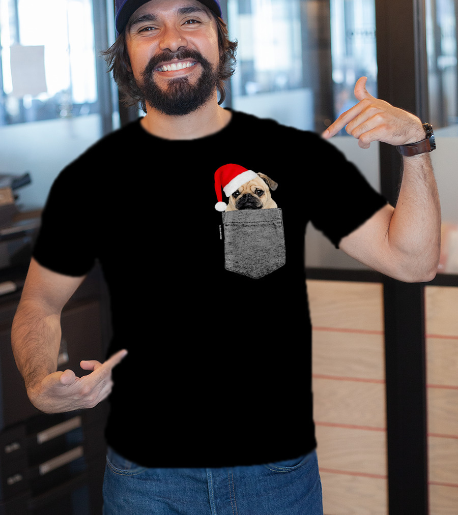 Dog In Your Pocket Pug Santa Hat T-Shirt