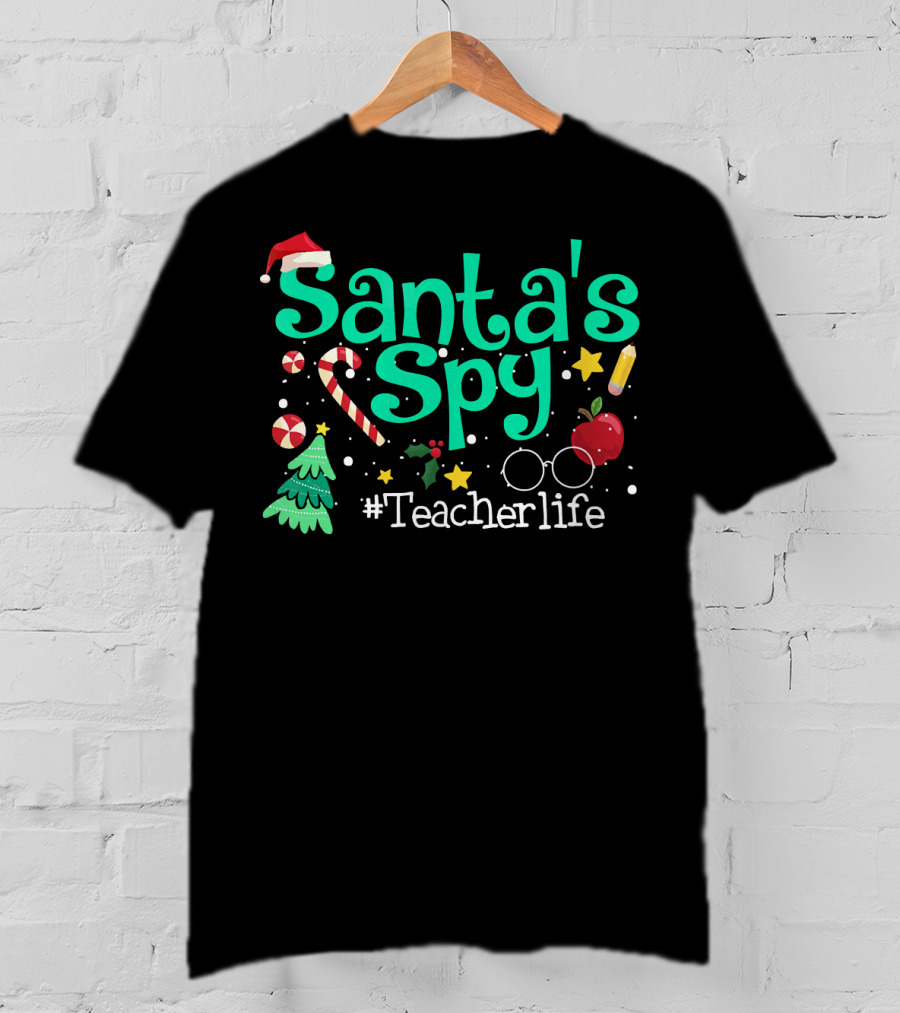 Santa's Spy #Teacherlife Christmas Icons T-Shirt