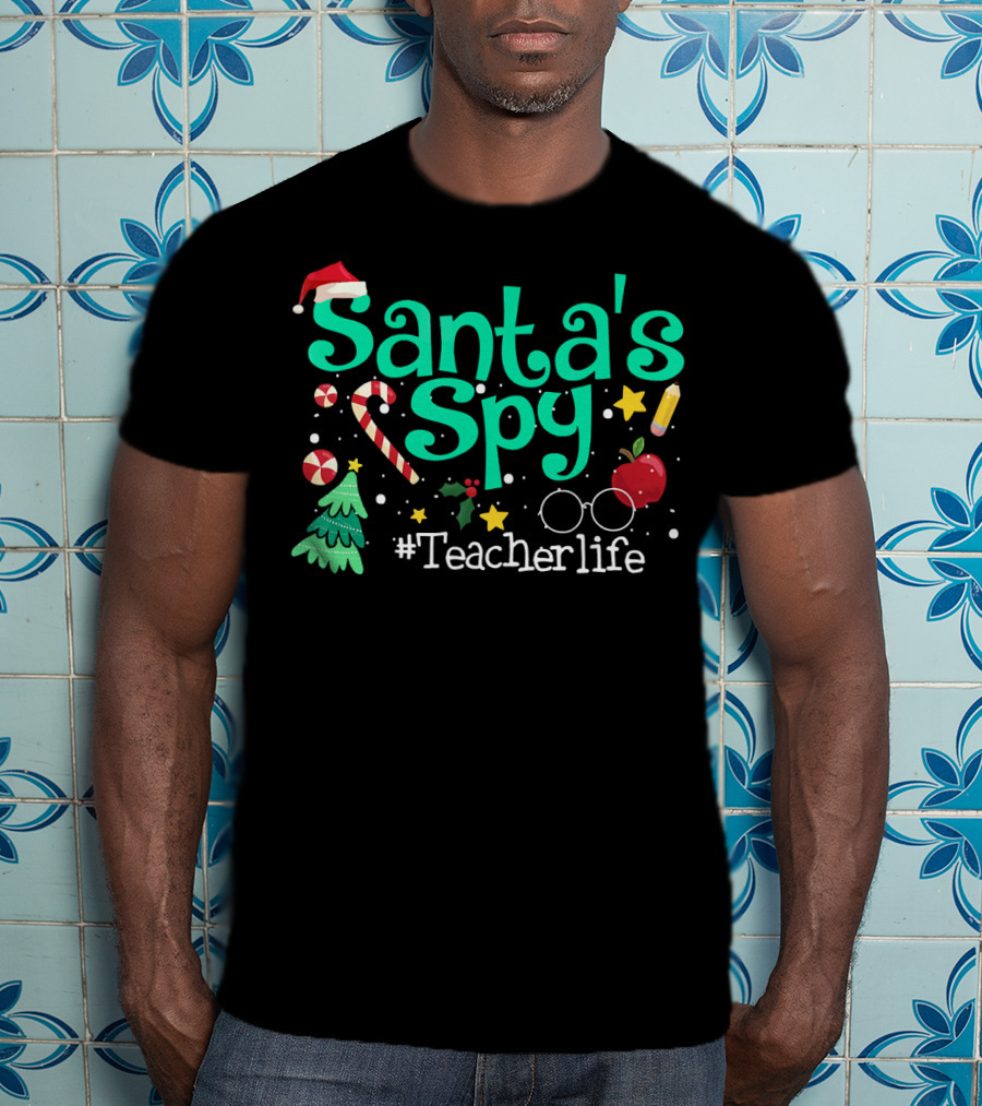 Santa's Spy #Teacherlife Christmas Icons T-Shirt