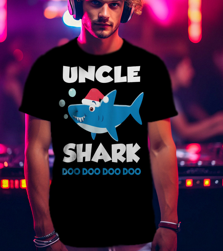 Uncle Shark Doo Doo Doo Doo Christmas Shark Santa Hat T-Shirt