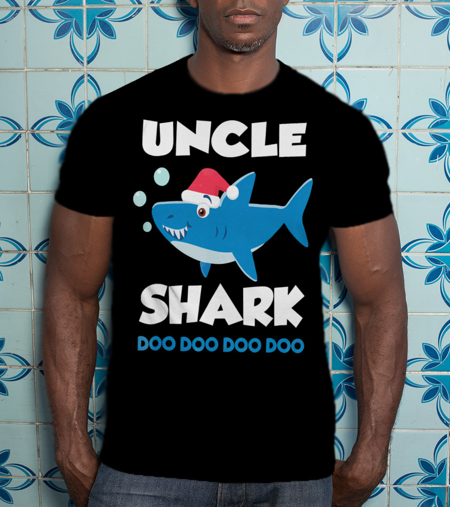 Uncle Shark Doo Doo Doo Doo Christmas Shark Santa Hat T-Shirt