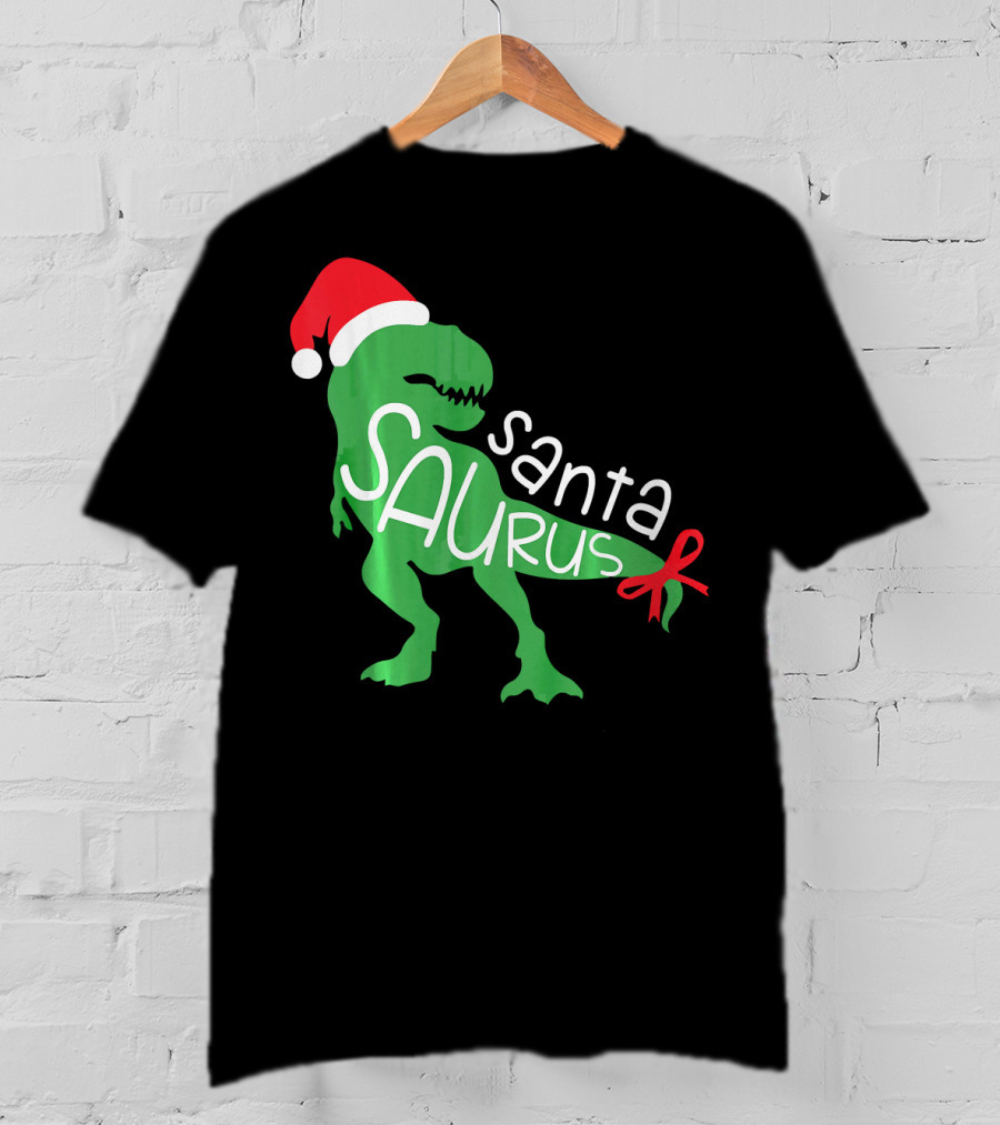 T Rex Dinosaur Santa Saurus Merry Funny Christmas Hat T-Shirt
