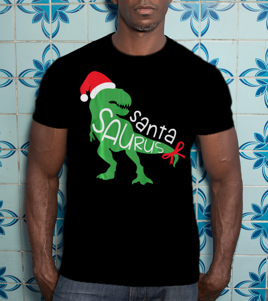T Rex Dinosaur Santa Saurus Merry Funny Christmas Hat T-Shirt