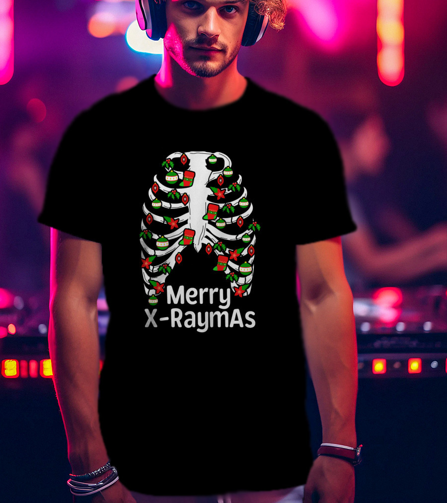 Merry X RaymAs Radiologist Christmas Skeleton Humor T-Shirt