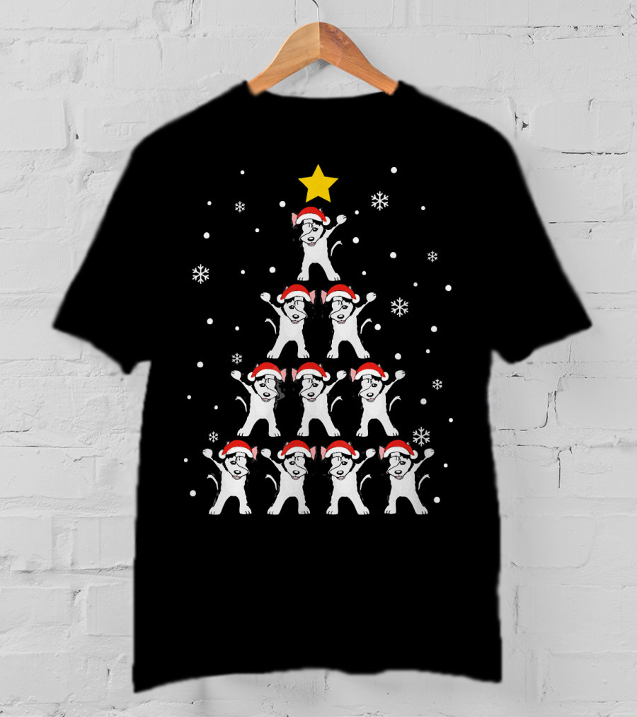 Dabbing Huskies Christmas Xmas Dab Santa Hat Snowflakes Tree Star T-Shirt
