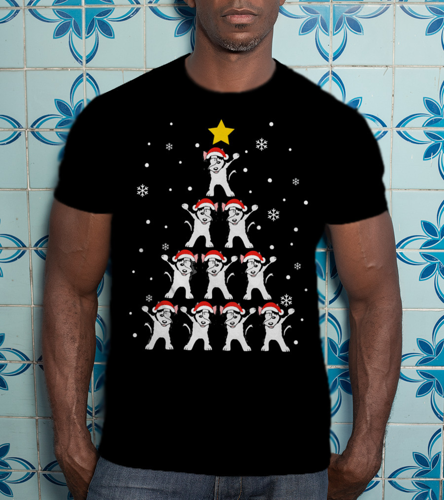 Dabbing Huskies Christmas Xmas Dab Santa Hat Snowflakes Tree Star T-Shirt
