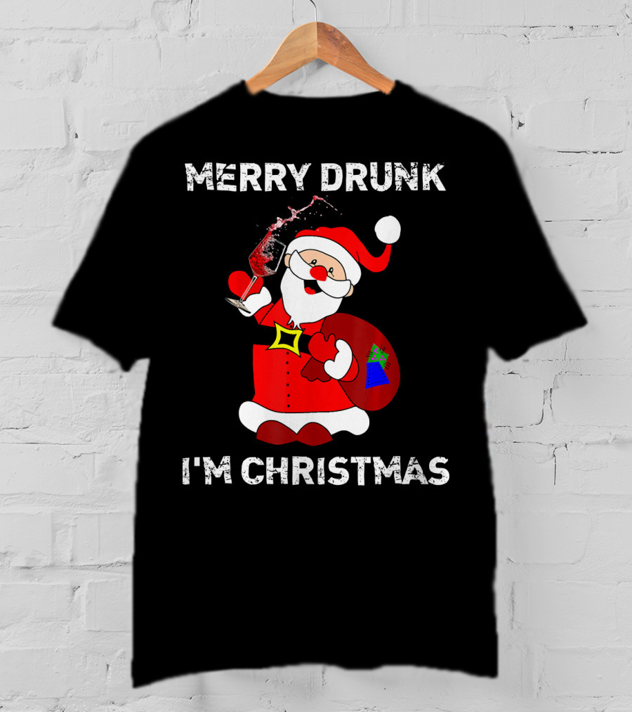 Merry Drunk I'm Christmas Santa With Wine T-Shirt