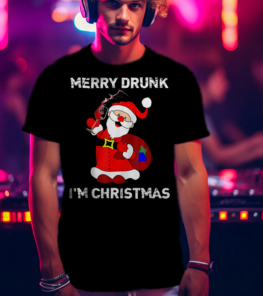 Merry Drunk I'm Christmas Santa With Wine T-Shirt