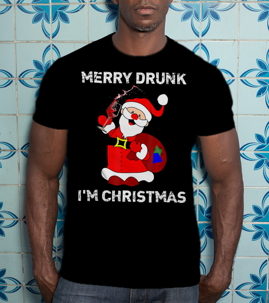 Merry Drunk I'm Christmas Santa With Wine T-Shirt