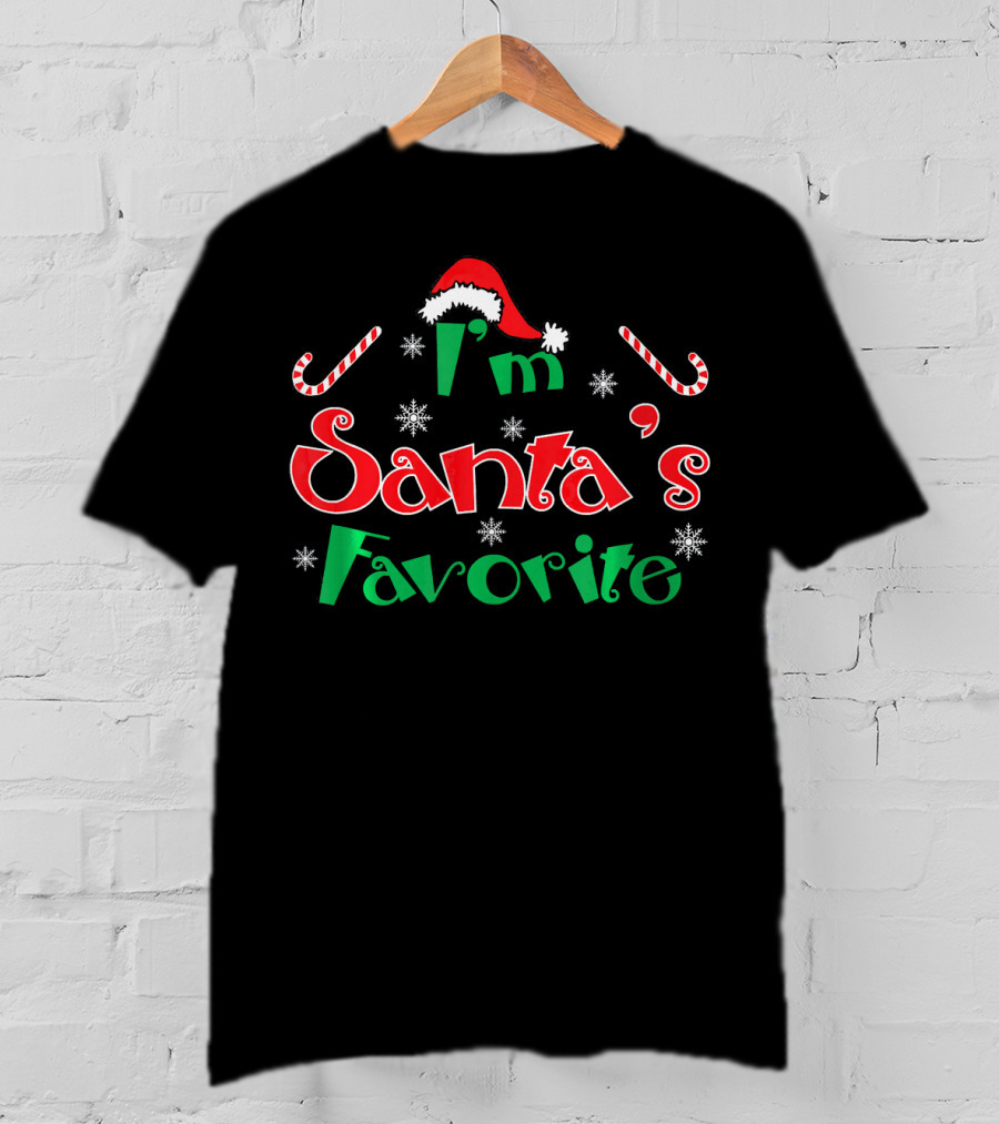 I'm Santa's Favorite Christmas Hat Candy Canes Snowflakes T-Shirt