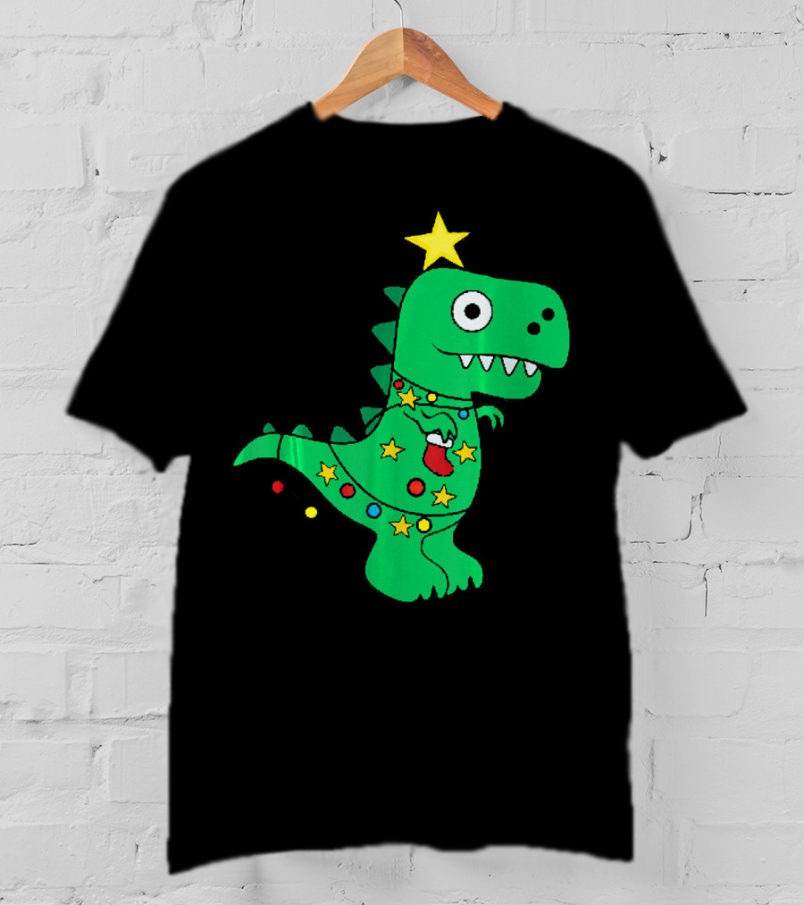 Christmas Dinosaur Rex With Star And Lights T-Shirt