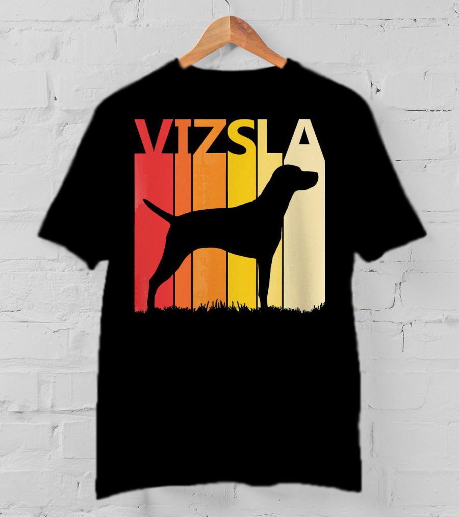 Retro Vizsla Dog Silhouette With Gradient Stripes T-Shirt