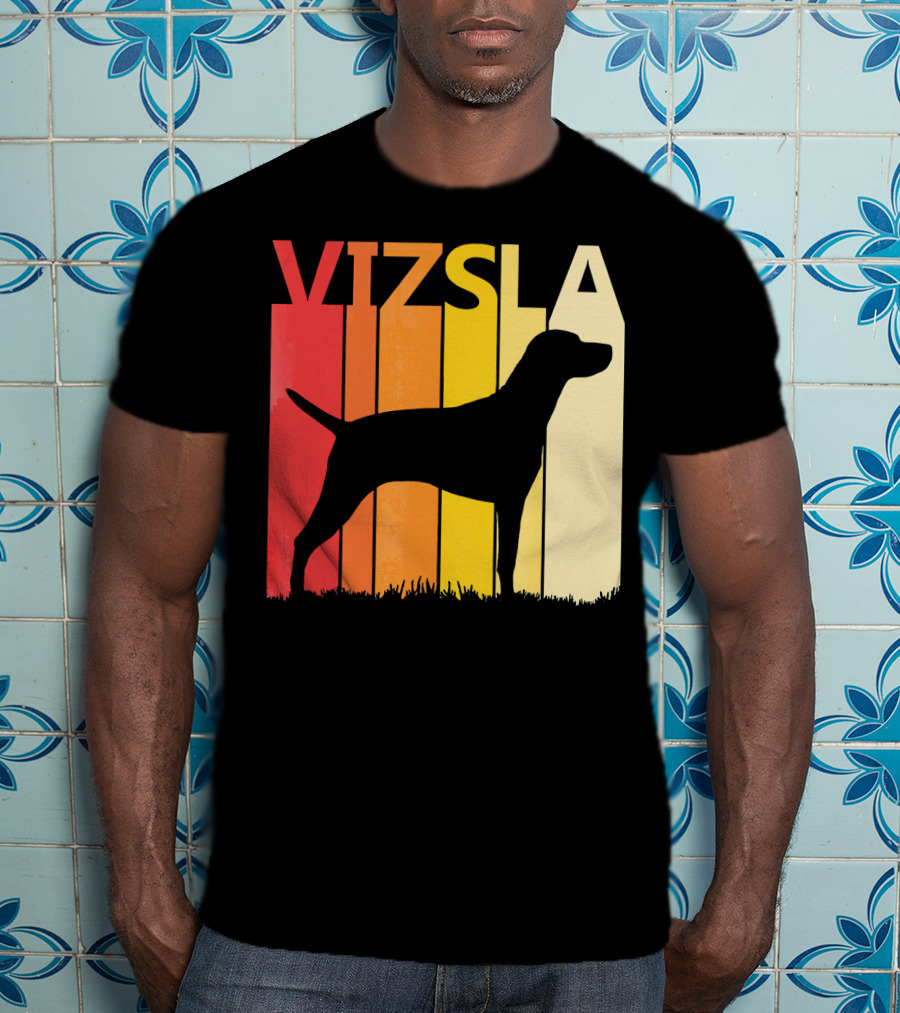 Retro Vizsla Dog Silhouette With Gradient Stripes T-Shirt