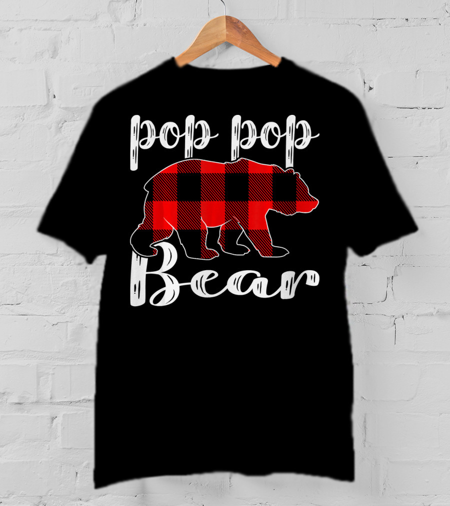 Pop Pop Bear Plaid Christmas Matching Holiday T-Shirt