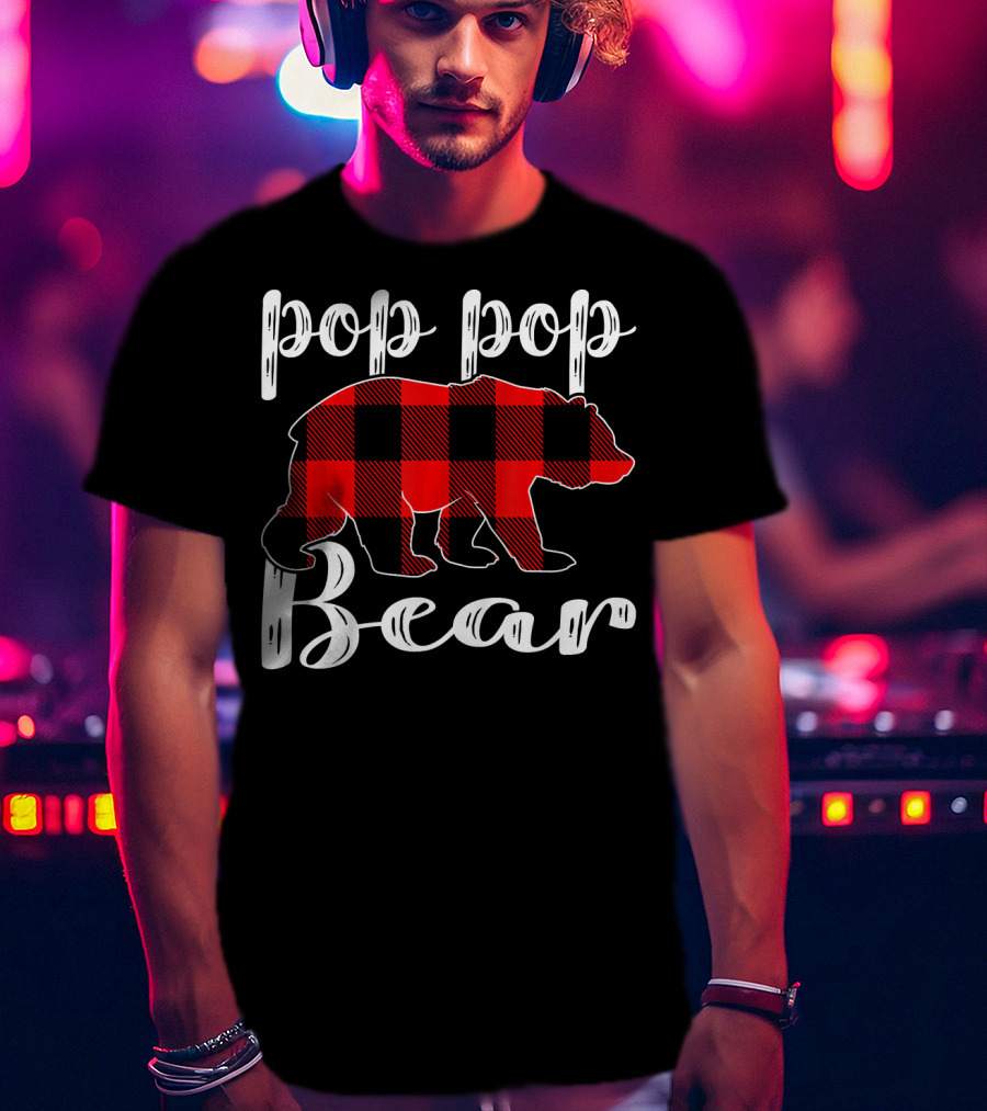 Pop Pop Bear Plaid Christmas Matching Holiday T-Shirt