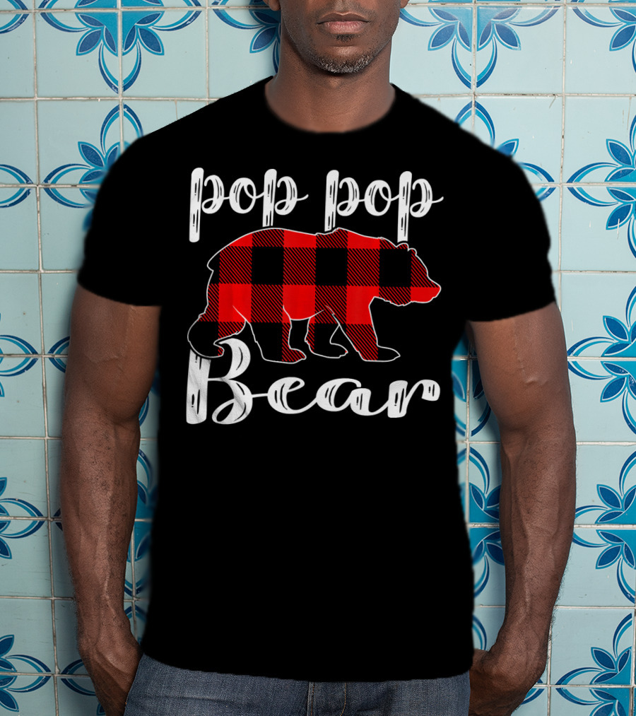 Pop Pop Bear Plaid Christmas Matching Holiday T-Shirt