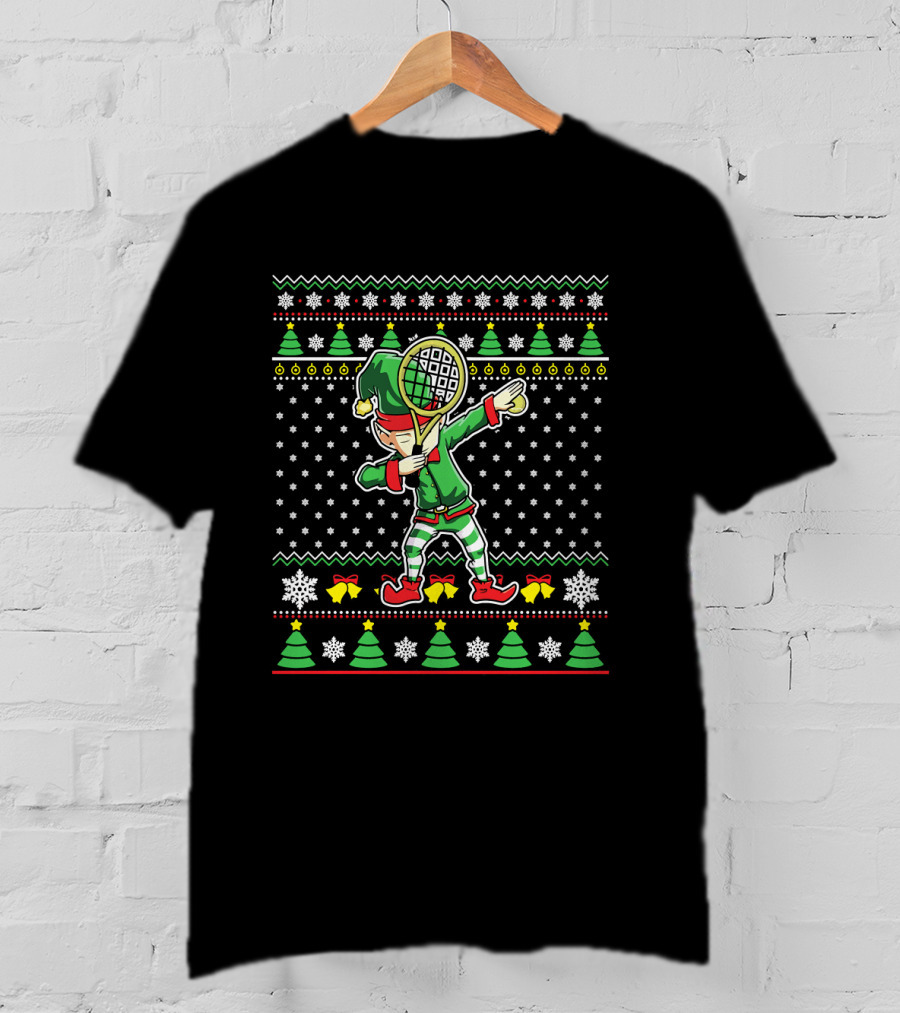ELF Dabbing Tennis Dance Ugly Christmas T-Shirt