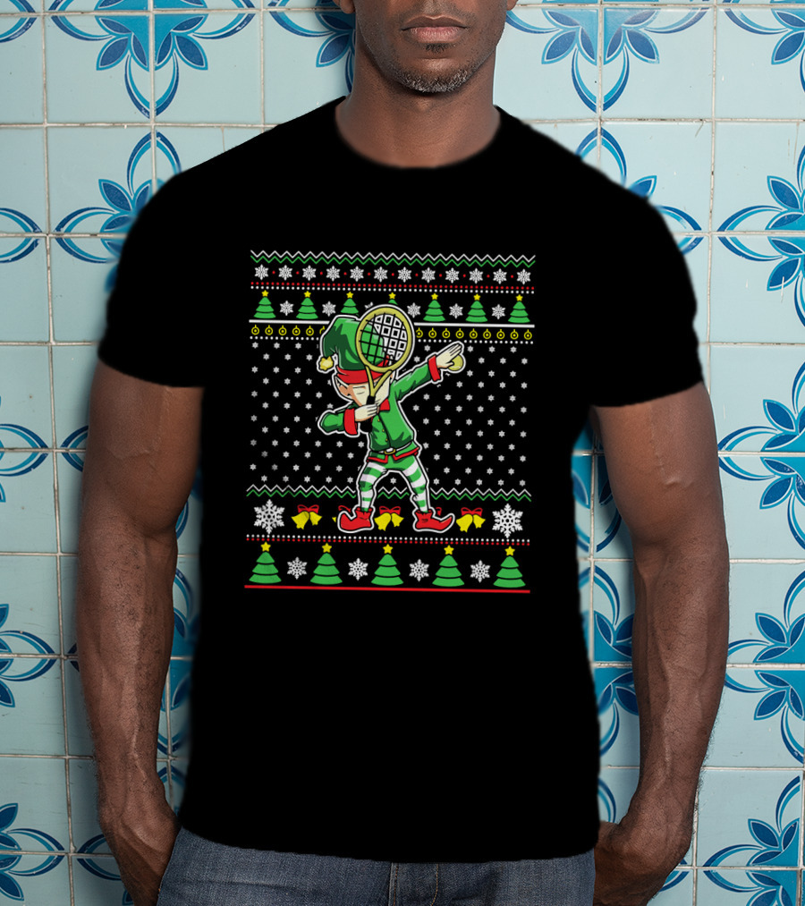 ELF Dabbing Tennis Dance Ugly Christmas T-Shirt