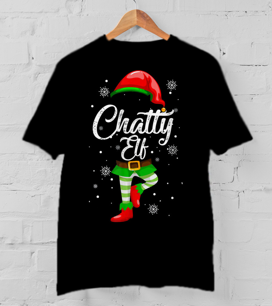 Chatty Elf Funny Christmas Costume Pajamas Festive Snowflakes T-Shirt