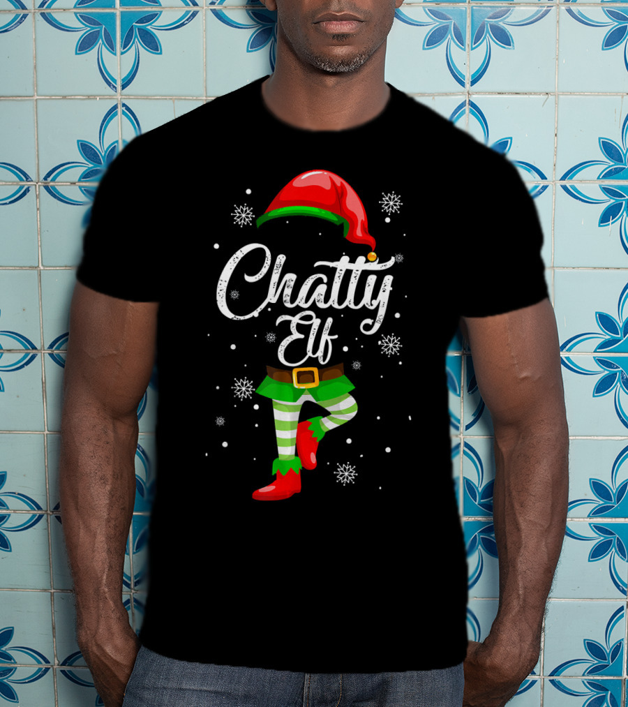 Chatty Elf Funny Christmas Costume Pajamas Festive Snowflakes T-Shirt
