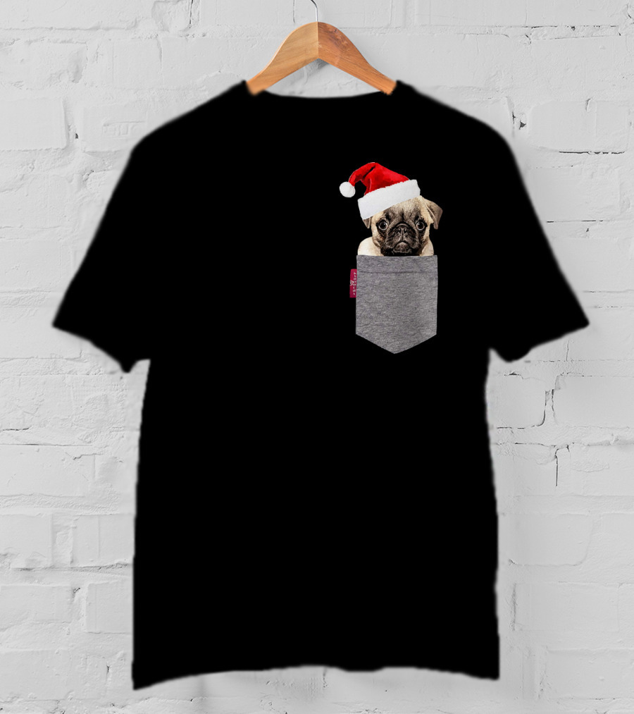 Santa Hat Funny Pug In A Pocket Cute T-Shirt