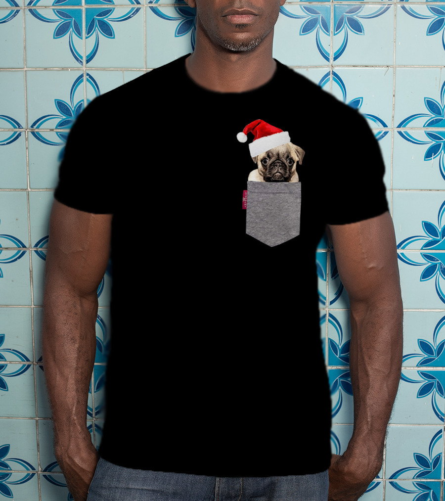 Santa Hat Funny Pug In A Pocket Cute T-Shirt