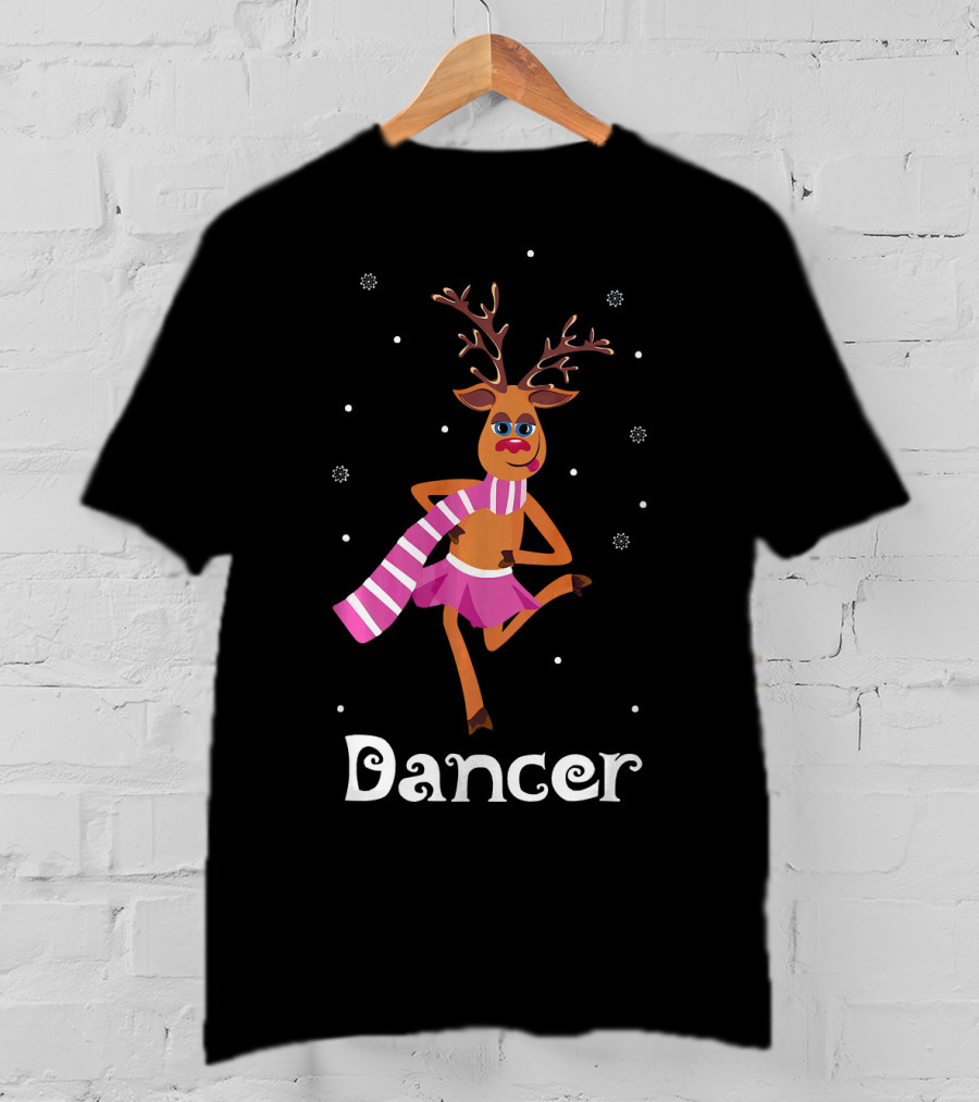 Dancer Pink Skirt Reindeer Girl With Antlers T-Shirt